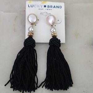 Lucky Brand Pearl and Black Tassel Earrings